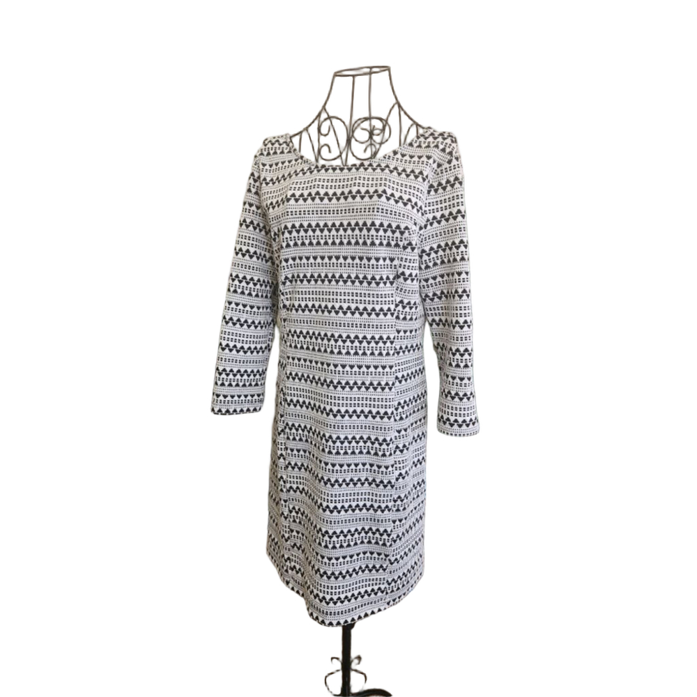 Jack Black & White geometric Patterned boat neckline Long Sleeve Dress L